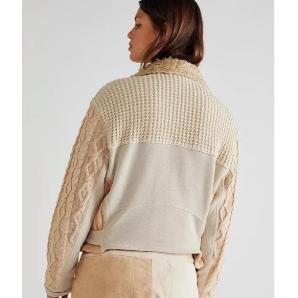 Free People Cozy Knit Mix Moto Jacket Winter White Sz S NWT - Picture 9 of 14